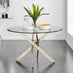 Novara 120cm Gold Round Dining Table and 6 Green Pesaro Black Leg Chairs