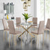 Novara 120cm Gold Round Dining Table and 6 Cappuccino Gold Leg Milan Chairs