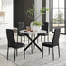 Novara White Marble Black Leg Round Dining Table & 4 Black Milan Black Leg Chairs