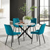 Novara White Marble Black Leg Round Dining Table & 4 Blue Pesaro Black Leg Chairs