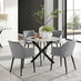 Novara White Marble Black Leg Round Dining Table & 4 Grey Calla Black Leg Chairs