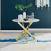 Novara White Marble Gold Leg Round Dining Table & 4 White Milan Gold Leg Chairs