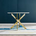 Novara White Marble Gold Leg Round Dining Table & 4 White Corona Gold Leg Chairs