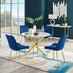Novara White Marble Gold Leg Round Dining Table & 4 Navy Pesaro Gold Leg Chairs