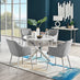 Novara White Marble Round Dining Table & 4 Grey Calla Silver Leg Chairs