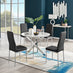 Novara White Marble Round Dining Table & 4 Black Milan Chrome Leg Chairs