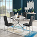 Novara White Marble Round Dining Table & 4 Black Milan Chrome Leg Chairs