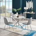 Novara White Marble Round Dining Table & 4 Grey Corona Silver Chairs