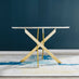 Novara White Marble Gold Leg 120cm Round Dining Table & 6 Navy Pesaro Gold Leg Chairs