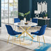 Novara White Marble Gold Leg 120cm Round Dining Table & 4 Navy Pesaro Gold Leg Chairs