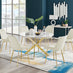 Novara White Marble Gold Leg 120cm Round Dining Table & 6 Cream Pesaro Gold Leg Chairs
