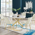 Novara White Marble Gold Leg 120cm Round Dining Table & 6 Cream Pesaro Gold Leg Chairs