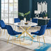 Novara White Marble Gold Leg 120cm Round Dining Table & 6 Navy Pesaro Gold Leg Chairs