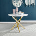 Novara White Gloss Gold Leg Round Dining Table & 4 White Corona Gold Leg Chairs