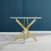 Novara White Gloss Gold Leg Round Dining Table & 4 White Milan Gold Leg Chairs