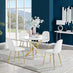 Novara White Gloss Gold Leg Round Dining Table & 4 White Corona Gold Leg Chairs