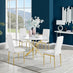 Novara White Gloss Gold Leg Round Dining Table & 4 White Milan Gold Leg Chairs