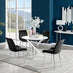 Novara White High Gloss Round Dining Table & 4 Black Pesaro Silver Chairs