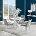Novara White High Gloss Round Dining Table & 4 Grey Pesaro Silver Chairs