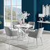 Novara White High Gloss Round Dining Table & 4 Grey Calla Silver Leg Chairs