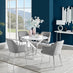 Novara White High Gloss Round Dining Table & 4 Grey Calla Silver Leg Chairs