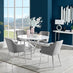 Novara White High Gloss 120cm Round Dining Table & 4 Grey Calla Silver Leg Chairs
