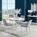 Novara White High Gloss 120cm Round Dining Table & 6 Grey Pesaro Silver Chairs