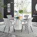 Palma White Marble Effect Round Dining Table & 4 Light Grey Nora Black Leg Chairs