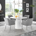 Palma White High Gloss Round Dining Table & 4 Grey Calla Silver Leg Chairs