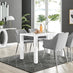 Pivero White High Gloss Dining Table & 4 Grey Calla Silver Leg Velvet Chairs