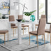 Pivero 6 White Dining Table and 6 Cappuccino Gold Leg Milan Chairs