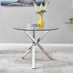 Selina Chrome Round Square Leg Glass Dining Table And 4 Elephant Grey Corona Silver Chairs Set