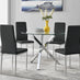 Selina Chrome Round Square Leg Glass Dining Table And 4 Black Milan Chairs Set