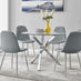 Selina Chrome Round Square Leg Glass Dining Table And 4 Elephant Grey Corona Silver Chairs Set
