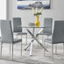Selina Chrome Round Square Leg Glass Dining Table And 4 Elephant Grey Milan Chairs Set