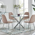 Selina Round Dining Table and 4 Cappuccino Corona Silver Leg Chairs