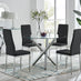 Selina Chrome Round Glass Dining Table and 4 Black Milan Dining Chairs