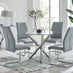 Selina Round Glass And Chrome Metal Dining Table And 4 Elephant Grey Lorenzo Chairs Set