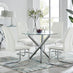 Selina Round Glass And Chrome Metal Dining Table And 4 White Lorenzo Chairs Set