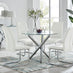 Selina Round Glass And Chrome Metal Dining Table And 4 White Lorenzo Chairs Set