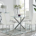 Selina Chrome Round Glass Dining Table and 4 White Milan Dining Chairs