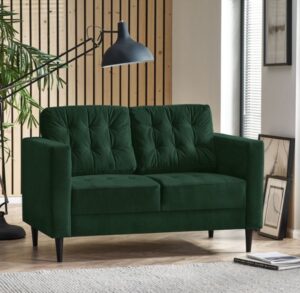 jolene green velvet 2 seat sofa in neutral coloured living room