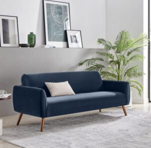 Teddy 3 seater blue velvet sofa